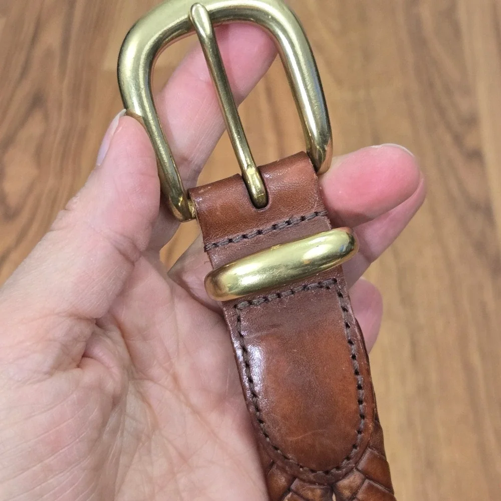 Coach Braided Belt Mens 40 Brown Woven Leather Solid Brass Buckle 5922 Classic